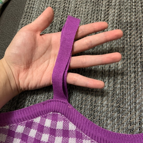 Purple Crop Top Gingham Pattern Button Hearts - Picture 5 of 7
